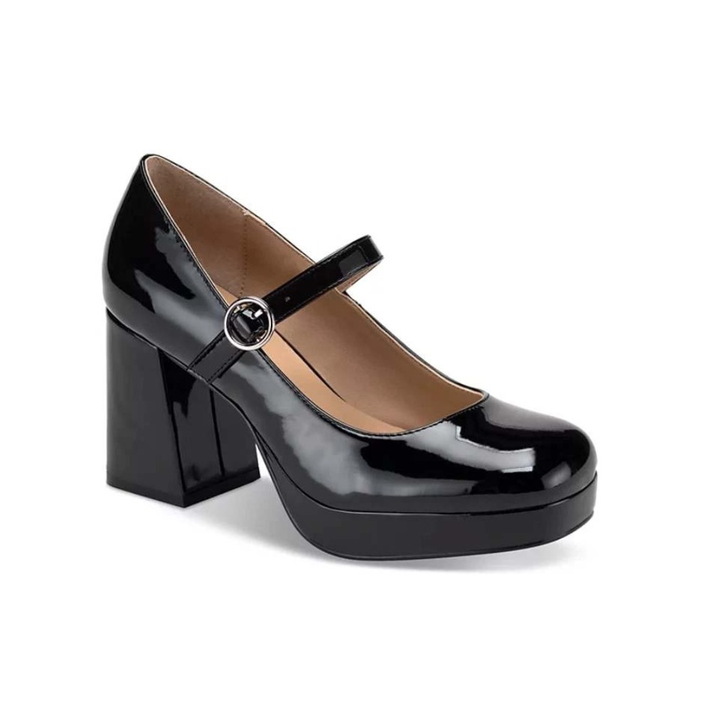 Sun + Stone Vaneciaa Black Patent Platform Mary Jane Block Heel Pumps Size 8 M